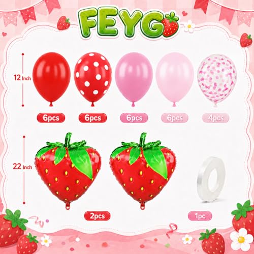 30pc Strawberry Balloon Arch Kit - Pink and Red Birthday Party Decorations