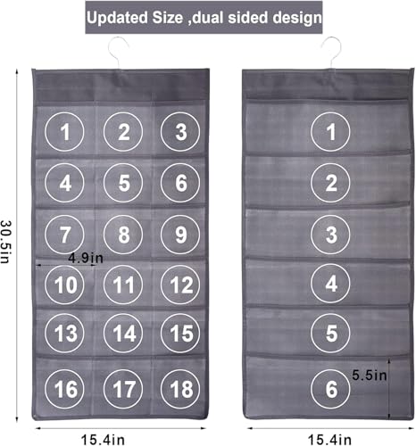 Hanging Mesh Pockets Closet Organizer - Dual-Sided, 24 Pockets, Grey