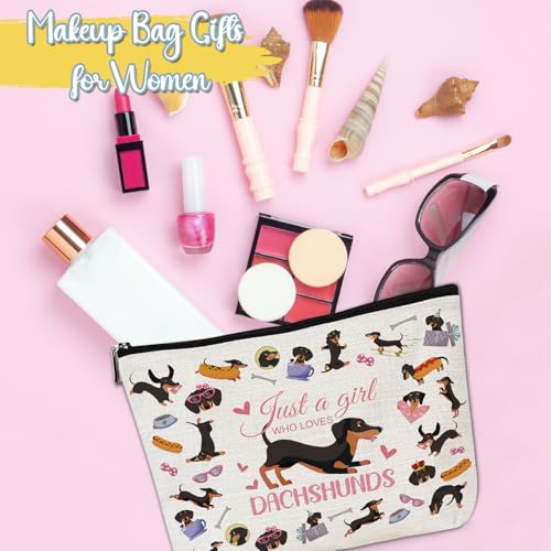 Dachshund Makeup Bag - Waterproof Canvas Sausage Dog Travel Pouch for Women