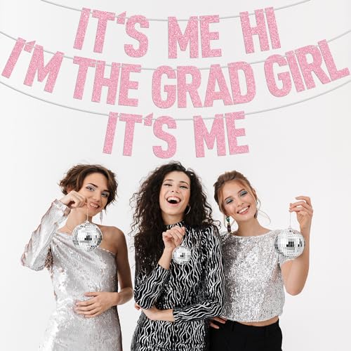 Pink Glitter Graduation Banner - Class of 2026 Decor