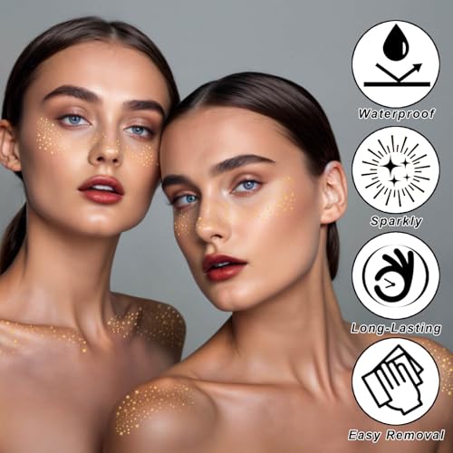 MEICOLY Gold Glitter Face Freckles Temporary Tattoo Patches 6Pcs