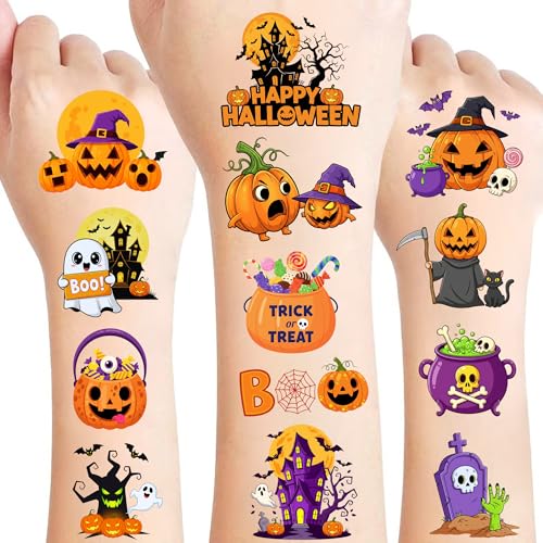 CAVALATAT 50 PCS Halloween Temporary Tattoos for Kids Party Favors