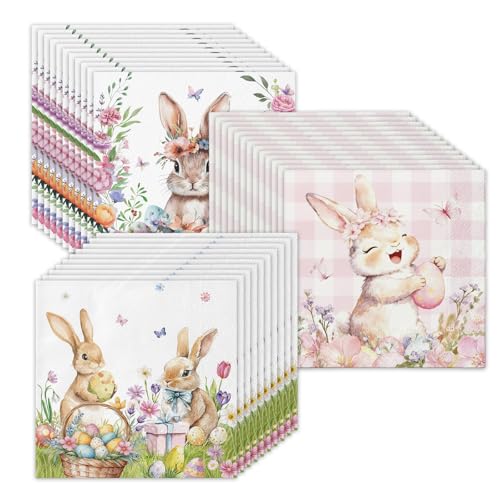 60 Count Easter Napkins - Floral Disposable Table Decor for Spring Celebrations