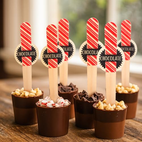 Candy Cane Striped Christmas Wooden Spoon Set with Tags & Bags - Hot Cocoa Stirring Utensils