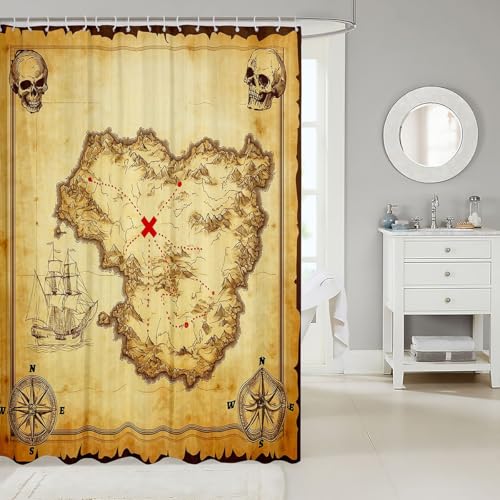 Feelyou Nautical Island Map Shower Curtain - Vintage Pirate Theme 72x72 Inch