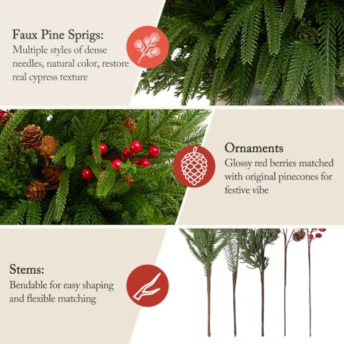 Christmas Norfolk Pine Stems - 16pcs Real Touch Holiday Decor for Vase & Wreaths (Variation: Christmas / 16 PCS)