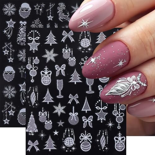 CnSybaris 6 Sheets Snowflake Nail Art Stickers 3D Silver Glitter Decals