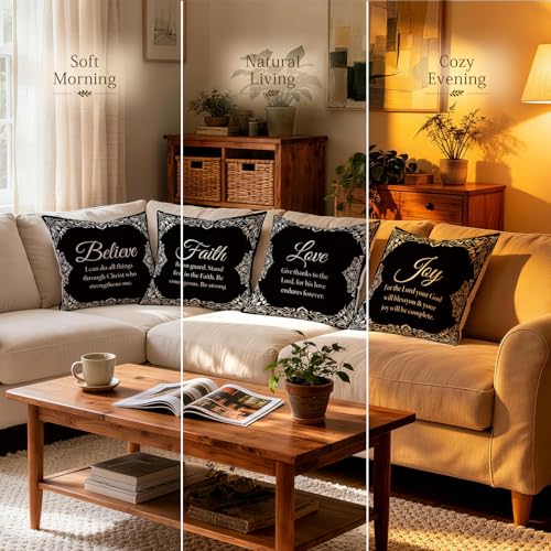 Black & White Bible Verse Throw Pillow Covers 18x18 in Set of 4