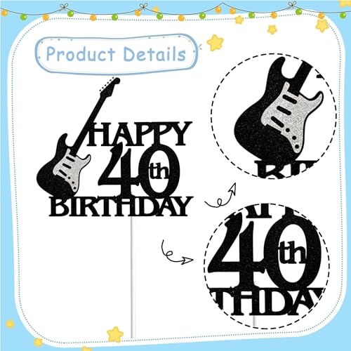 Guitar Happy 40th Birthday Cake Topper | Rock Party Decoration