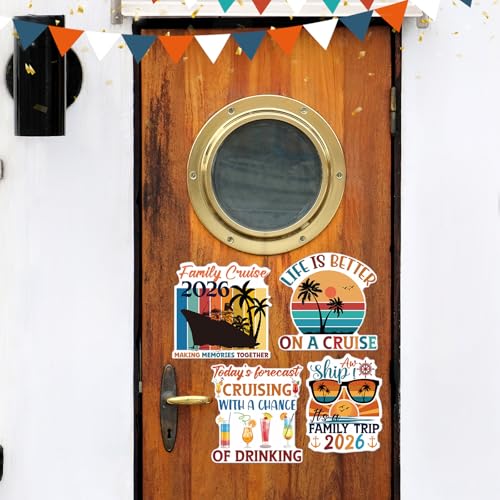Retro Family Cruise Ship Door Magnets - 4-Piece Reusable Magnetic Decor Set