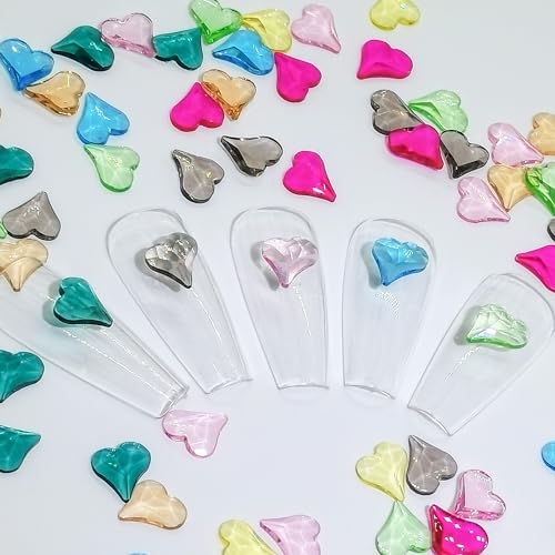 KAAGEE 80Pcs Aurora Heart Nail Rhinestones 3D Water Ripple Glass Charms