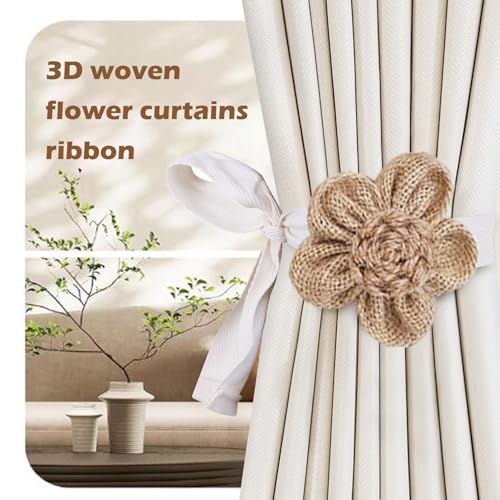 SRG Sunflower Khaki Curtain Tiebacks 4 Pack Handmade Fabric Holdbacks for Drapes & Windows