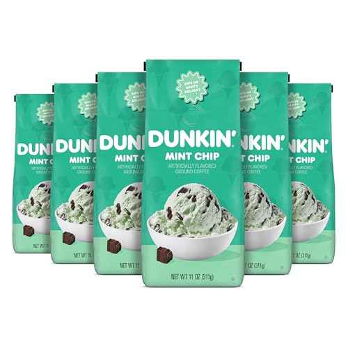 Dunkin' Mint Chip Ground Coffee, Dark Roast, 11 oz Bags (Pack of 6)