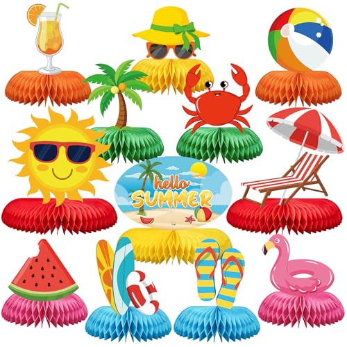 12 Pcs Beach Party Honeycomb Centerpieces for Summer Decor