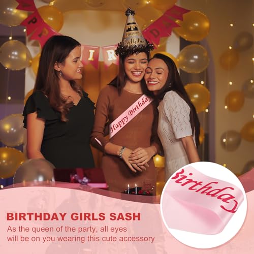 PATIKIL Pink Birthday Girl Satin Sash 2-Pack for Women Party Decorations