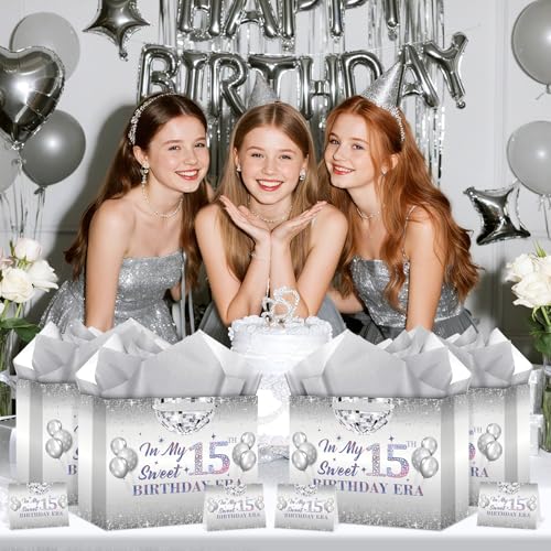 Iridescent 15th Birthday Gift Bag Set with Wrapping Paper and Card