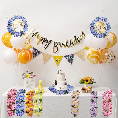 FreshDear Hawaiian Leis Set - 12 Necklaces, 4 Headbands, 8 Wristbands for Luau & Summer Parties