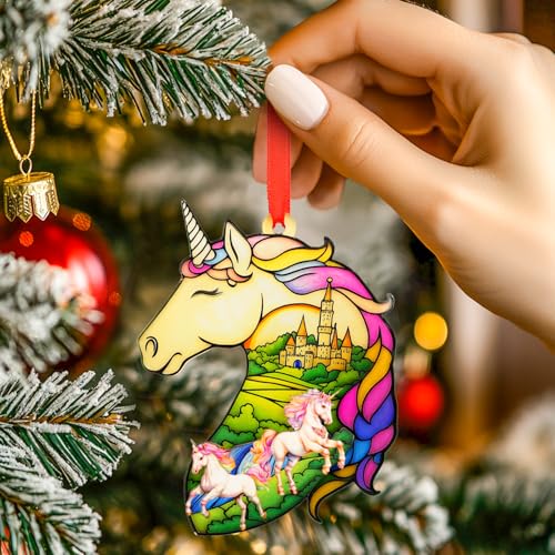 Rainbow Unicorn Ornament - 2-Layer Wood & Acrylic Christmas Decor