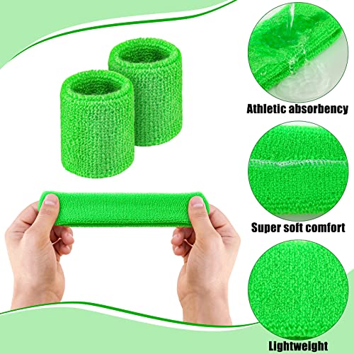 6 Pieces Kids Sweatband Set Sports Headband Wristband Set Boys Girls Headband Wristbands Sweat Bands Set for Basketball Football Running 2 Headbands and 4 Wristbands(Green)