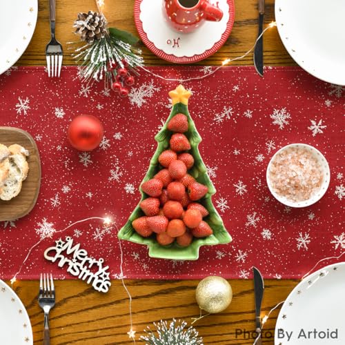 Snowman Christmas Table Runner 13x36 Inch - Holiday Home Decor, Red Variation