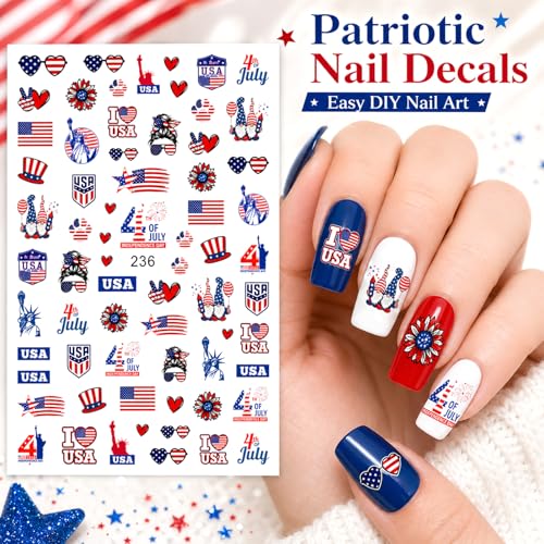 Kytunera 8 Sheets 4th of July Patriotic Nail Stickers Set