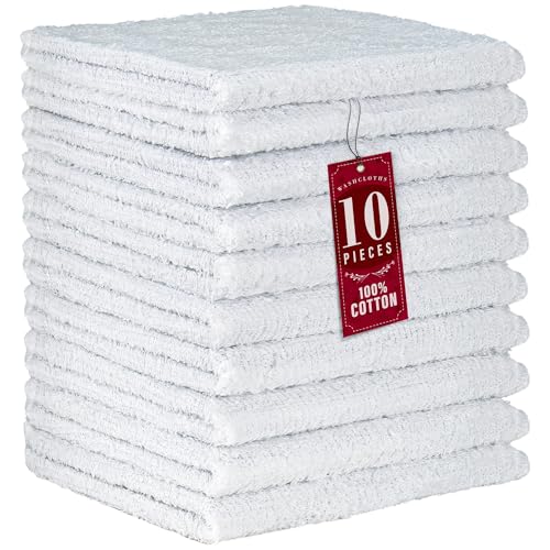 DecorRack 100% Cotton Washcloths, 12x12 Inch, White - 10 Pack