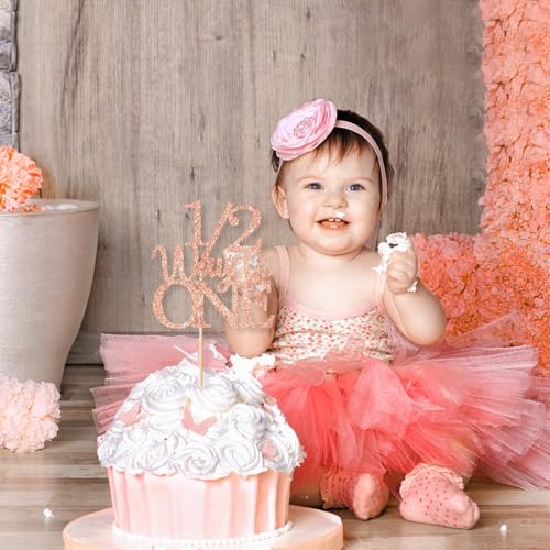 Gold Glitter 1/2 Half Birthday Cake Topper - 5.9 x 9.6 Inches