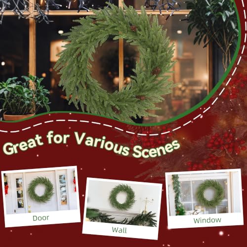 NicBex 24-Inch Green Christmas Wreath with Pine Cones - Front Door Decor