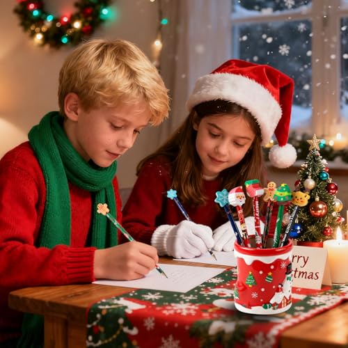 12 Pcs Christmas Pencils Bulk with Erasers - Christmas Style - Festive Holiday Designs