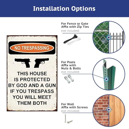Protected by God and Gun Sign-Tin Funny Warning Signs for Outdoor