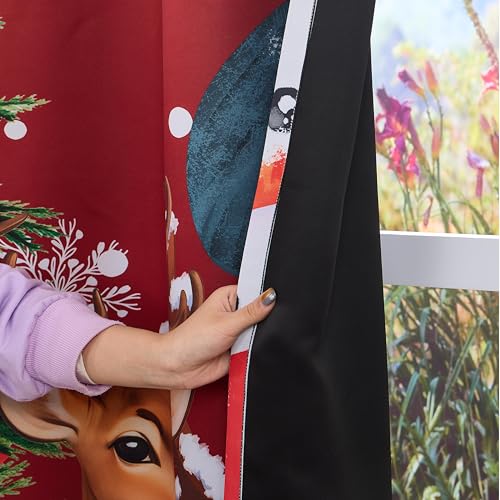 Christmas Snowman Blackout Curtains for Living Room 52x84 Inches - Red White, Pack of 2