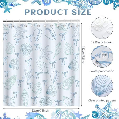 Ocean Seashell Starfish Shower Curtain Waterproof 72x72 Inches - Coastal Bathroom Decor