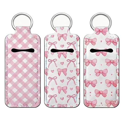 3 Pack Lipstick Holder Keychain - Neoprene Clip-On Pouch for Women