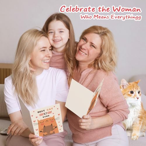 Cute Cat Mom Mother's Day Card - Best Cat Mom Ever with Envelope