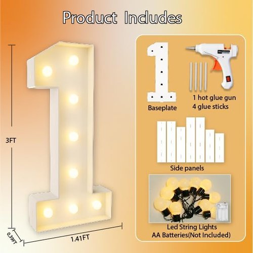 HXWEIYE Large Light-Up Marquee Number | 3FT LED Decoration for Baby Showers, Birthdays & Graduations - Warm White