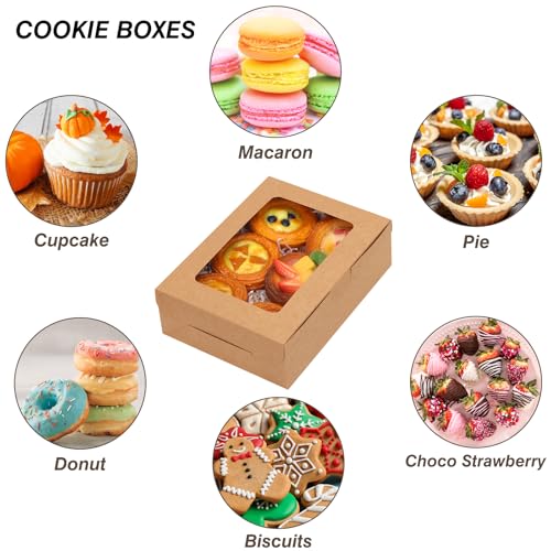 A-12PCS Bakery Cookie Boxes with Window, 8x6x2.5in Brown Packaging for Pastries
