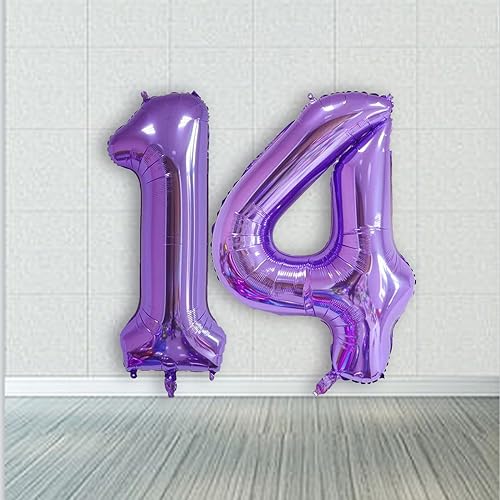 40 Inch Purple Number 14 Foil Balloon for Birthday & Party Decor