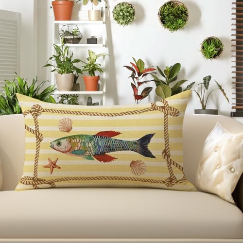 Coastal Fish Decorative Throw Pillow Cover 12x20 - Pack of 1