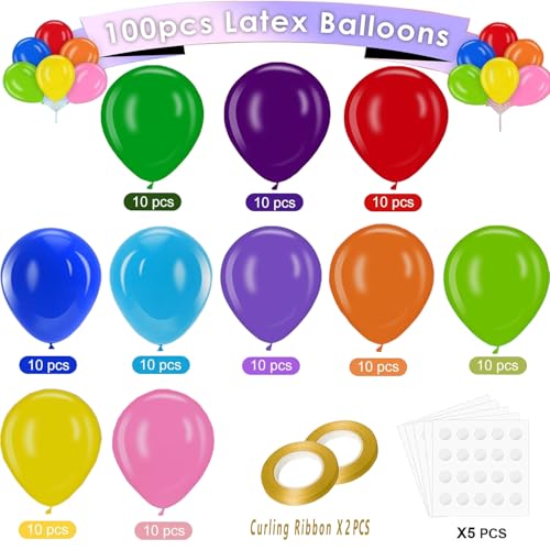 YEATOP 100PCS 12-Inch Rainbow Latex Balloons, Assorted Party Decor