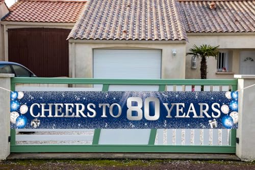 Blue Silver 80th Birthday Banner for Men & Women - 98x19.7 in