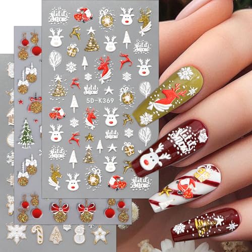 TailaiMei Christmas Nail Decals Stickers - 3 Sheets Self-Adhesive Holiday Nail Art