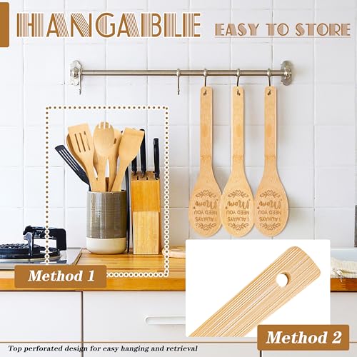 Bamboo Wooden Cooking Spoons Set - 12" Nonstick Kitchen Utensils