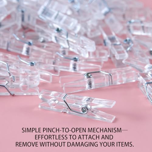 Clear Mini Clothespins - 100 Pcs Durable 1.4 Inch Plastic Clips for Crafts & Decorations