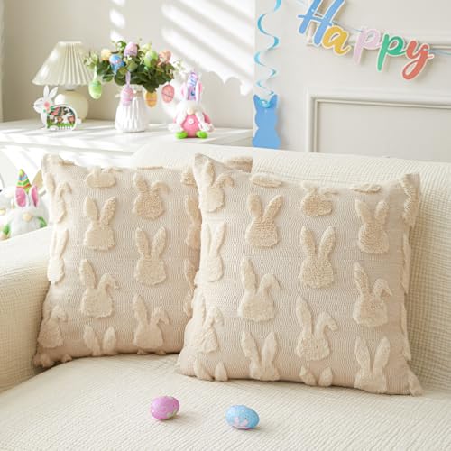 Easter Bunny Throw Pillow Covers - 18x18 Inch Set of 2