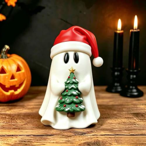 Christmas Ghost Figurine with Santa Hat and Xmas Tree - Style23