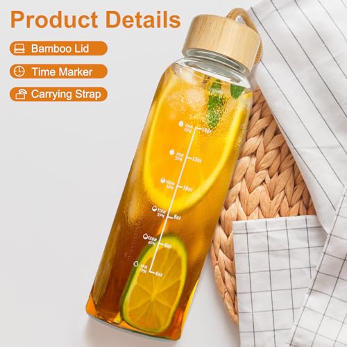 Doseno 17oz Borosilicate Glass Water Bottle with Time Marker & Carrying Strap