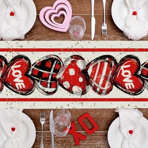 Valentine's Table Runner 72x13 Inch - Love Heart Design for Dining