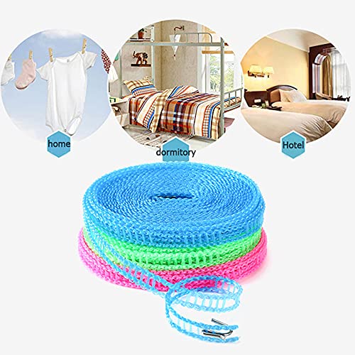ALINNA Windproof Nylon Clothesline - 3 Pack, Adjustable & Portable for Indoor/Outdoor Use