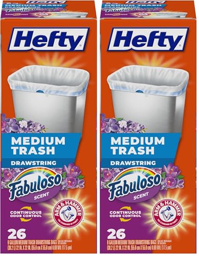 Hefty Medium Trash Bags, Fabuloso Scent, 8 Gallon, 52 Count (2 Pack)