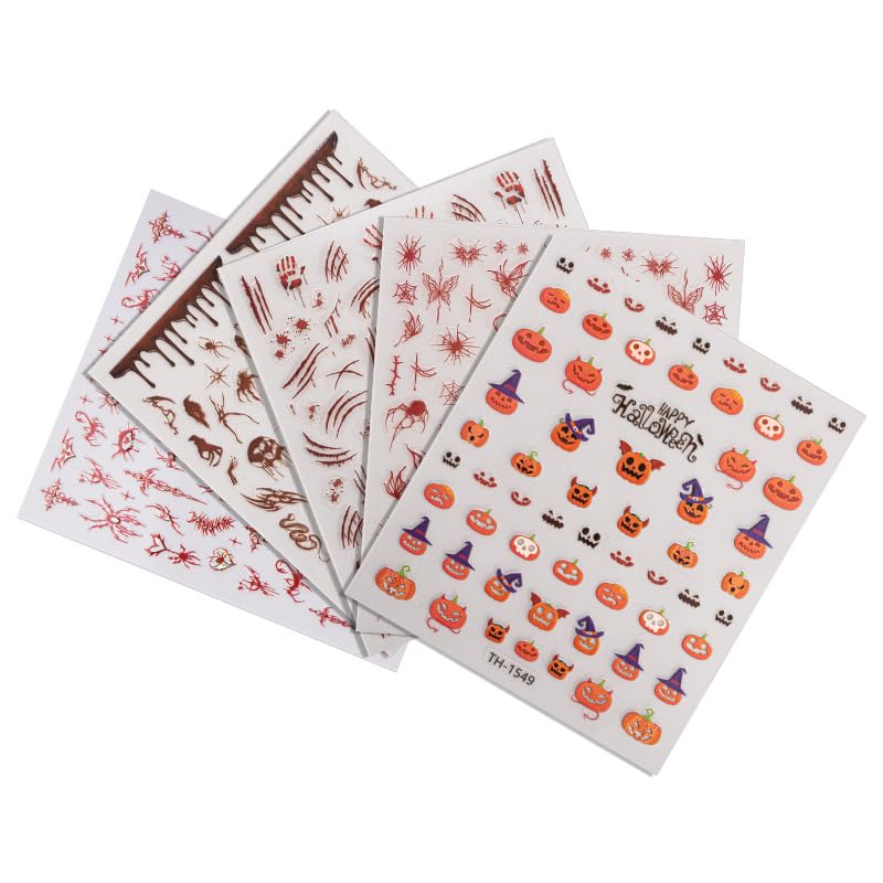 6-Sheet Halloween Nail Art Stickers - Bloody Handprints & Pumpkins
